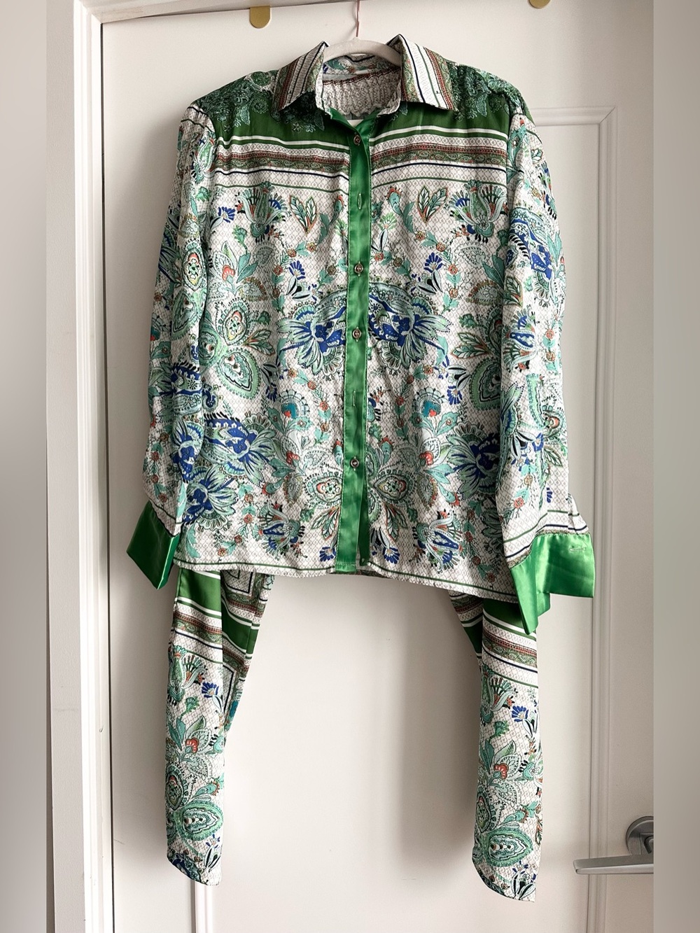 Green Paisley Print 2-Piece Shirt and Pants Set
